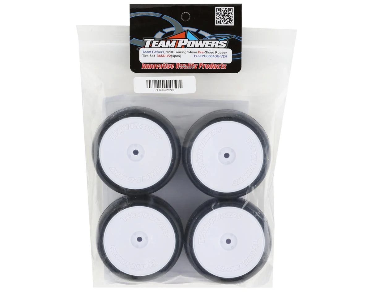 Team Powers Pre-Mounted Touring Car Rubber Tires w/12mm Hex (White) (4) (36SUV2)
